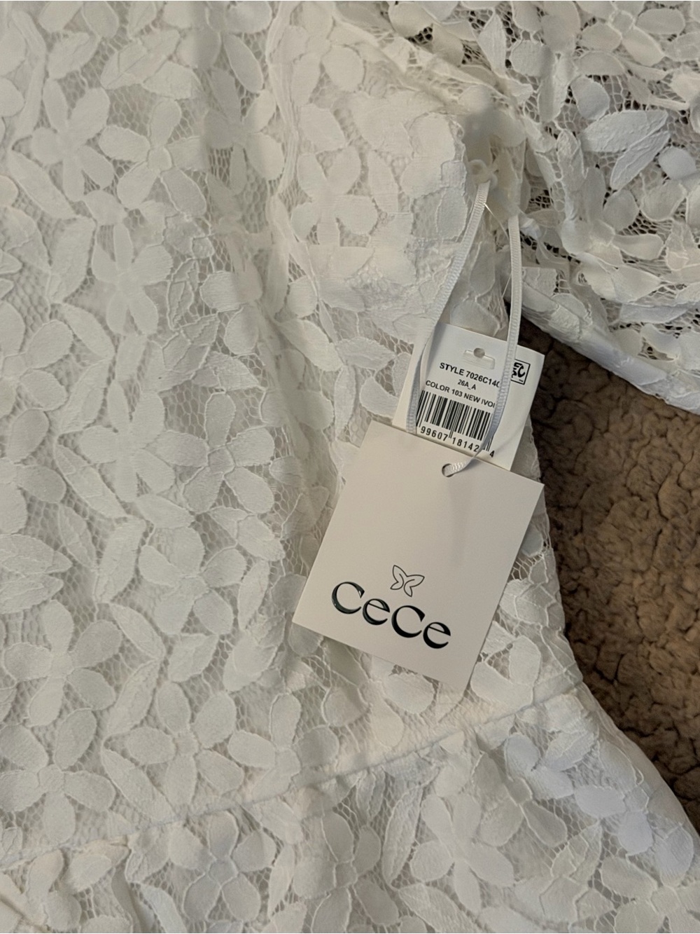 🤍CeCe Ivory Lace Short Sleeve Bow-Front Peplum Top🤍 - Picture 5 of 7